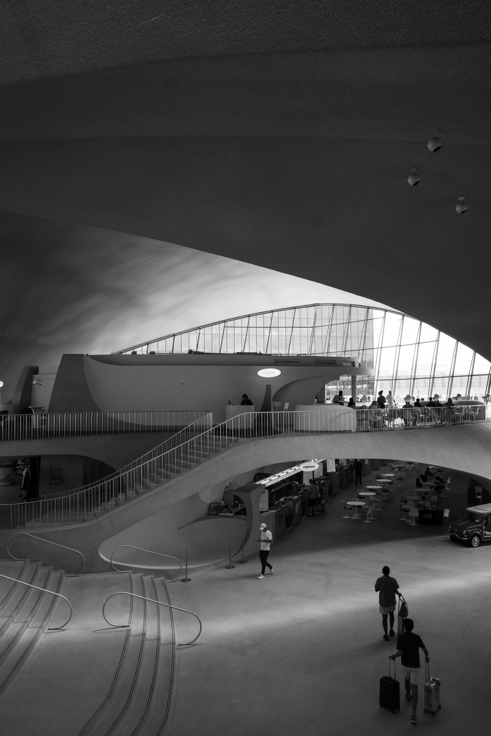 Sweeping concrete balconies inside the TWA Flight Center